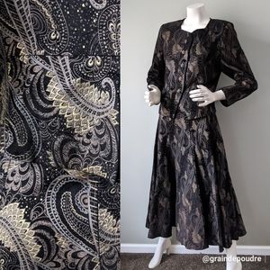 Vtg Italy Metallic Painted Paisley Suede Skirt Set
